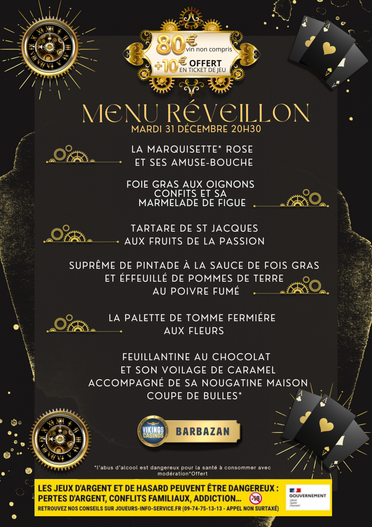 Menu du Réveillon de la  St Sylvestre 