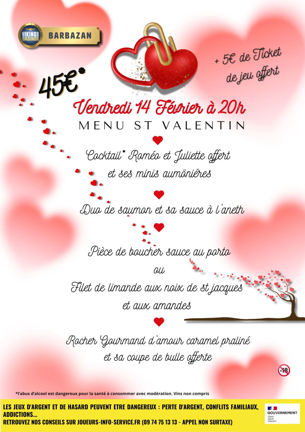 Soirée St Valentin dans notre Restaurant Le Louisiane 