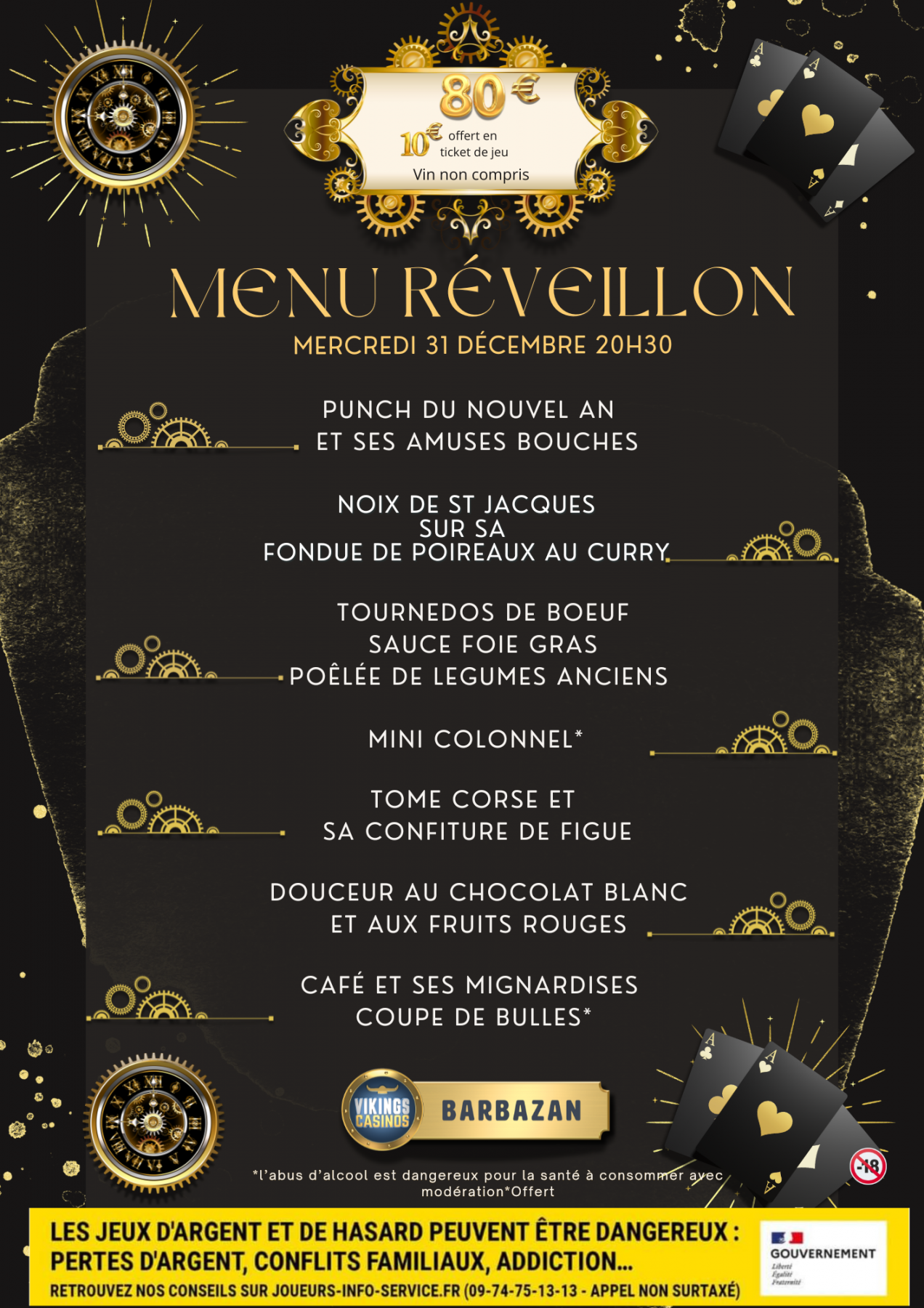 Menu du Réveillon de la St Sylvestre 