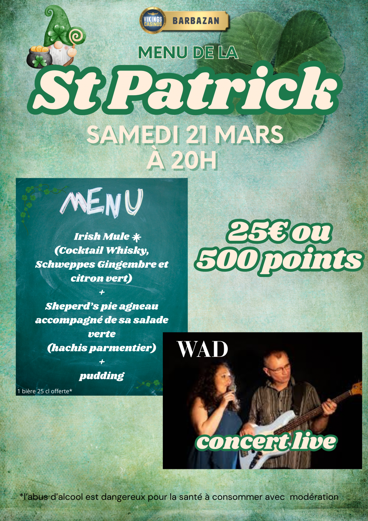 Repas Concert de la ST Patrick avec le Groupe Musical WAD