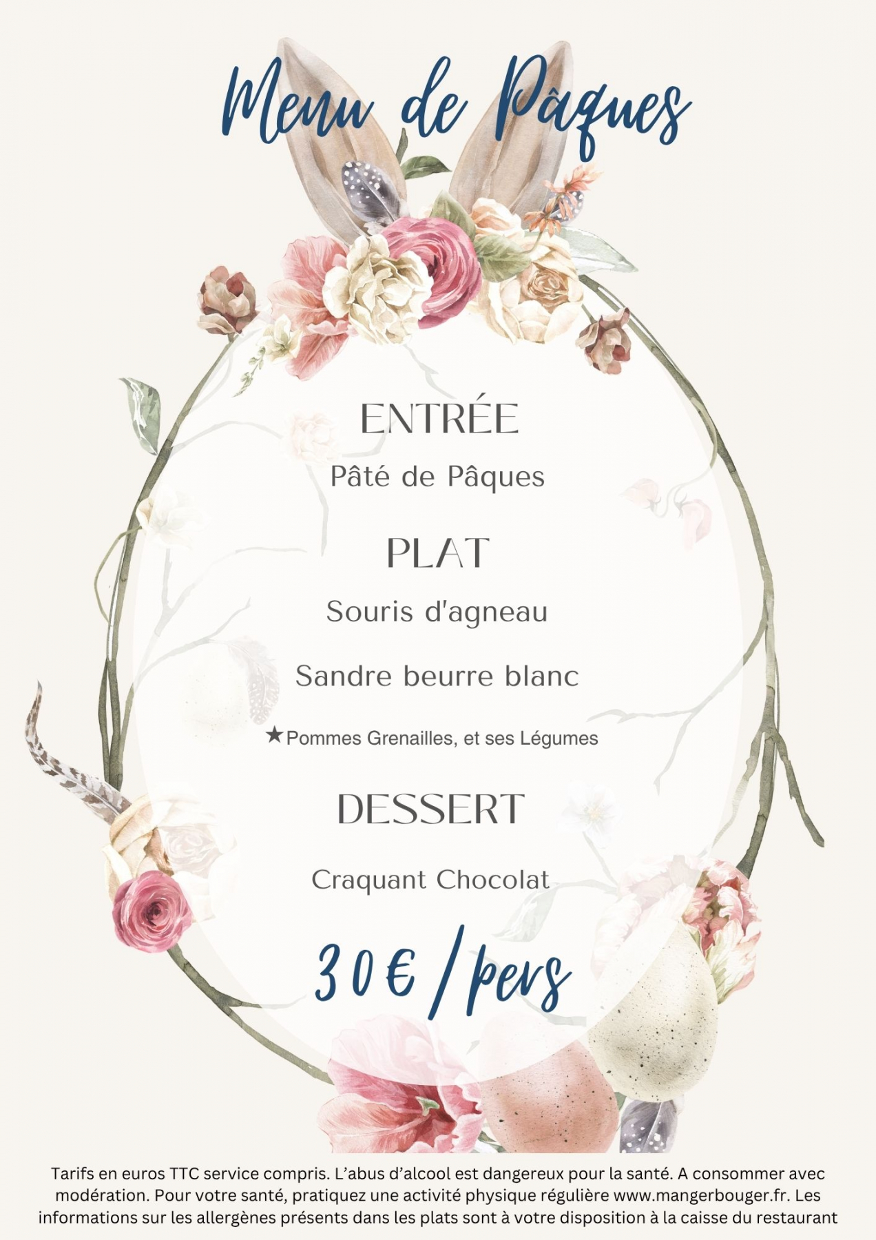 Menu de Pâques 2026