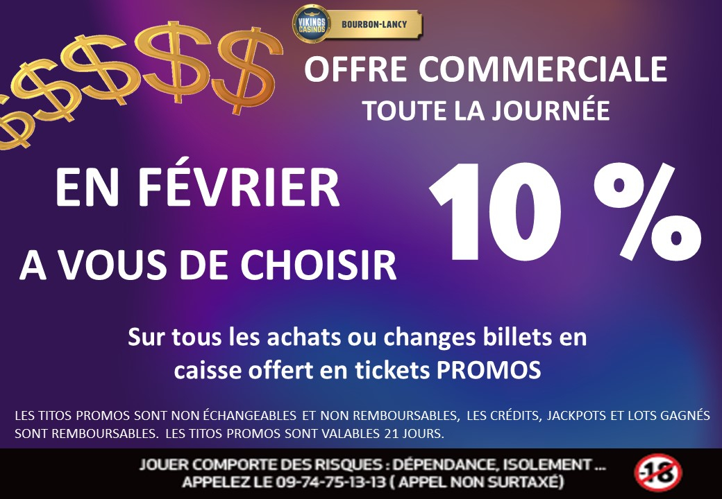10% de la mise changée en caisse