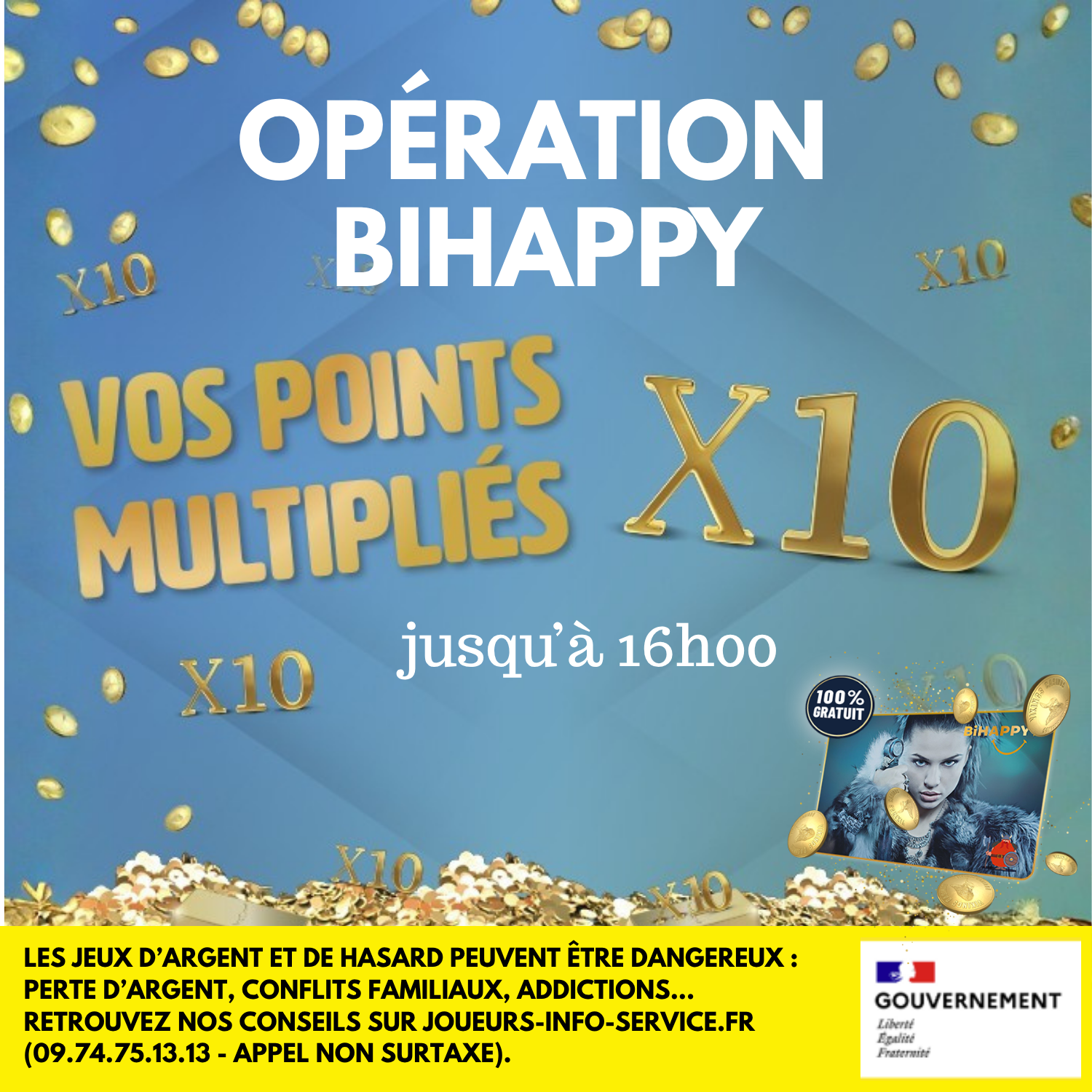 Points Bihappy multipliés par dix jusqu'à 16h00