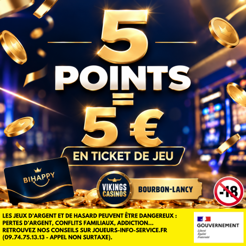 5 points collectés = 5 euros en ticket de jeu